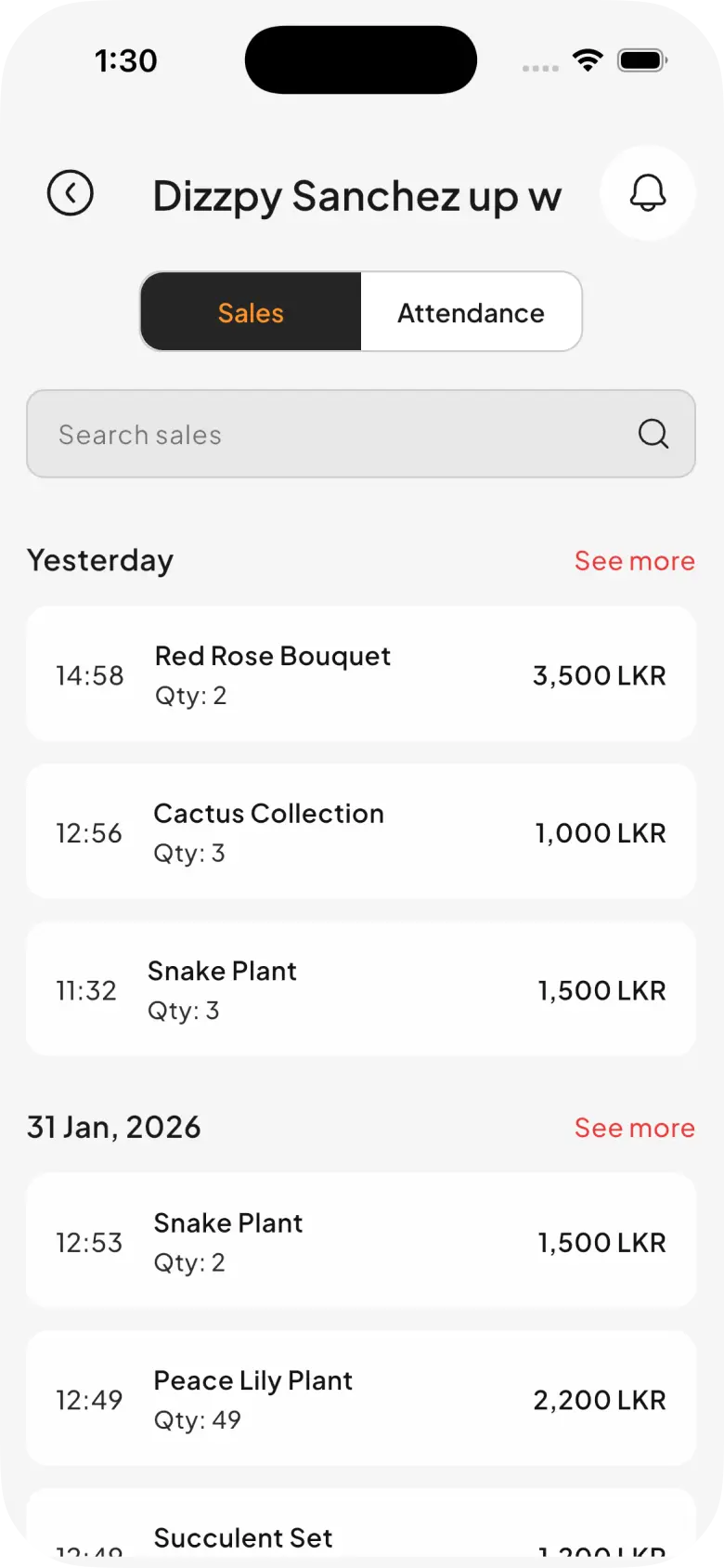 Sales & Attendance History